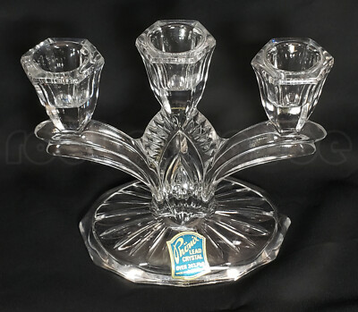 Phoenix Lead Crystal Candelabra Triple Candle Holder Tri Phonix West Germany