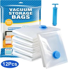 12Pcs Vacuum Storage Bags - 2 Jumbo, 5 Large, 5 Medium - Space Saver+Hand Pump