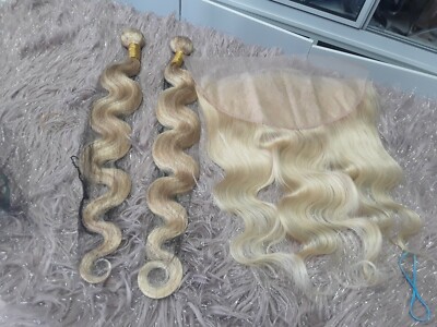 12A KÖRPERWELLE BRASILIANISCHES REINES MENSCHLICHES HAAR 28+28&22 BREIT 13X6 FRONTAL BLOND 613#