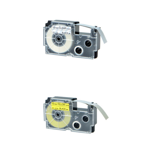 2PK Kompatibel mit Casio XR-12X 12YW Klar/Gelb Etikettenband für EZ KL-60 12MM - Bild 1 von 12