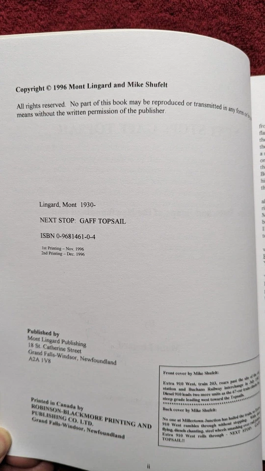 NEXT STOP: GAFF TOPSAIL MONT LINGARD NEWFOUNDLAND RAILWAY **Signed** - Image 2 of 4