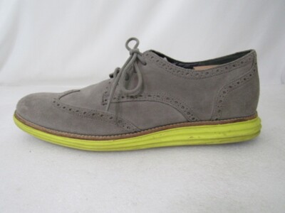 Cole Haan LunarGrand Mens Wing Tip Suede Gray Yellow Trim  display picture 1