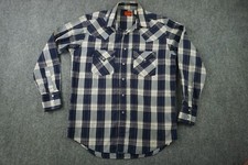 Vintage ELY Plains Shirt Mens Medium Blue Plaid Pearl Snap Button Front