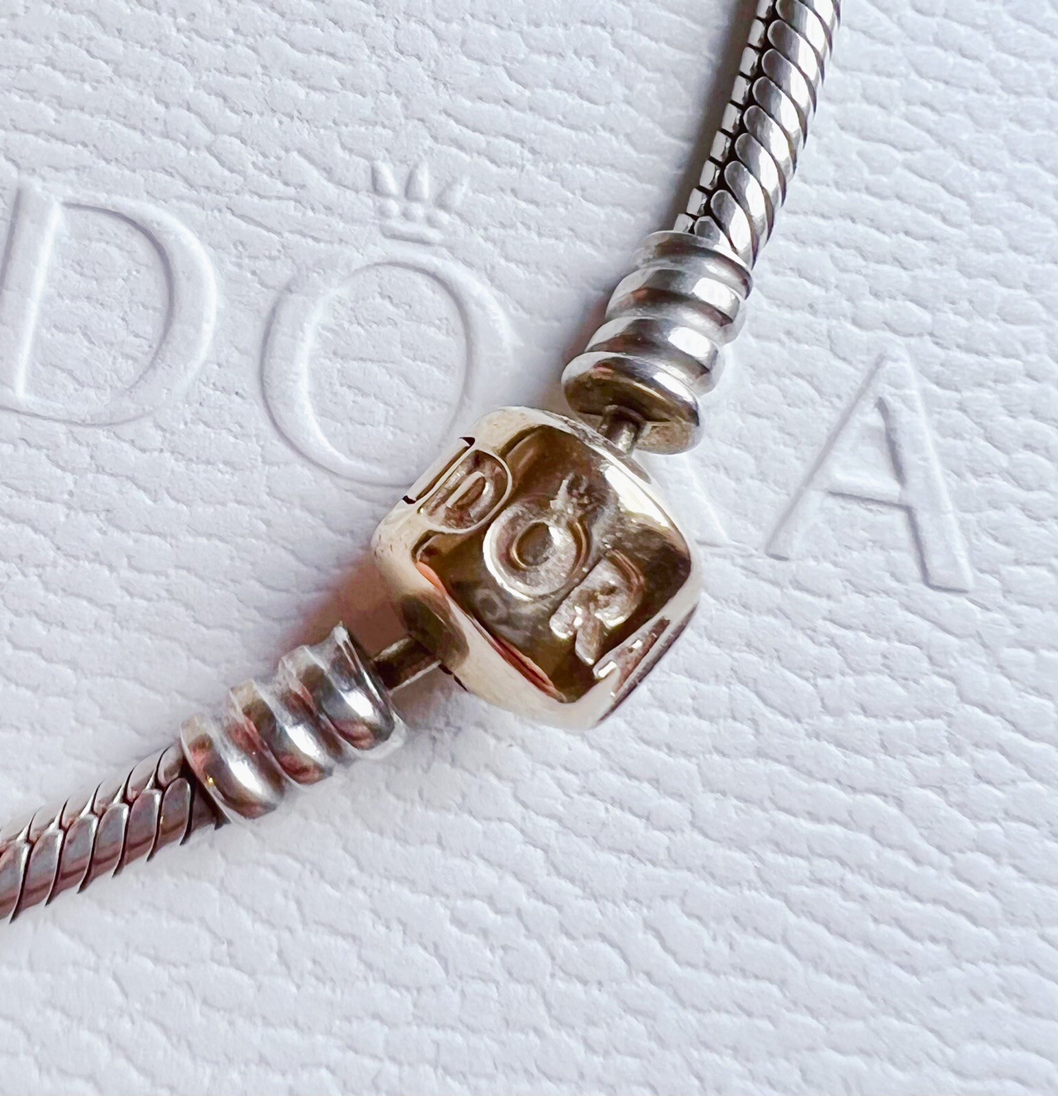 Authentic Pandora 14k Gold Barrel Clasp Silver Moment… Gem