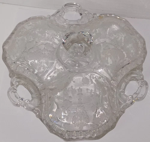 1950s DEPRESSION GLASS CAMBRIDGE-Rose, Covered Candy Dish (WILDFLOWER) Excellent