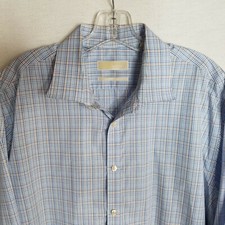 Michael Kors Mens Plaid Button Front Long Sleeve Shirt Size 18 34/35 2XL E414