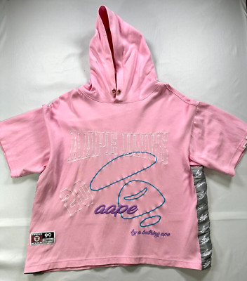 Women's Pink AAPE By A Bathing Ape Short Sleeve Hoodie- Size XS