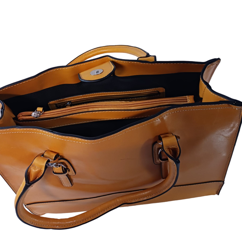 Emilie M Morgan Womens Satchel Tote Bag Mustard - Picture 9 of 11