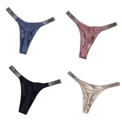 G-String for Women Low Rise Sexy Letter Rhinestone Thongs Brief Panties Clubwear