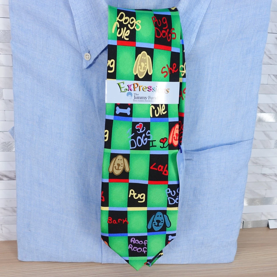 Corbata de cuello Expressions para hombre verde seda Jimmy Fund I love Dog Samantha Designer Foto 2 de 4