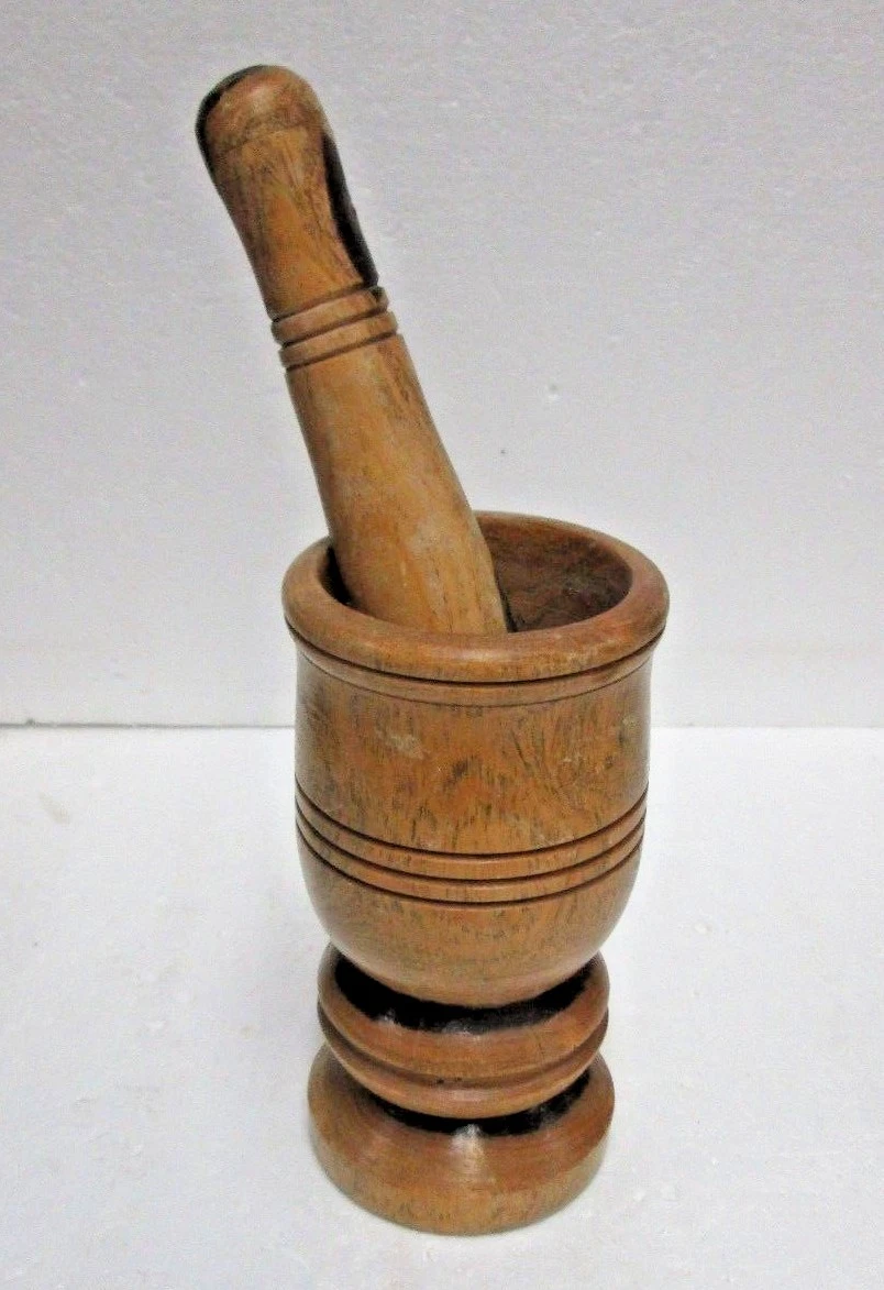 LIGNUM VITAE WOODEN MORTAR & PESTLE 1960'S SPICE GRINDER CARIBBEAN ISLANDS