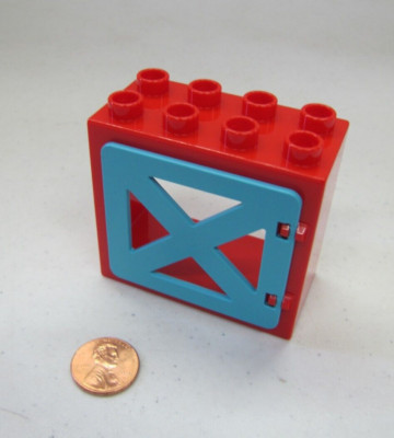 Lego Duplo Red & Azure Blue Barn Window Pane Door Unit Building Block 2X4