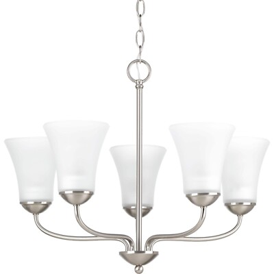 Classic 5-Light Brushed Nickel Etched Glass Traditional Chandelier Light by PL