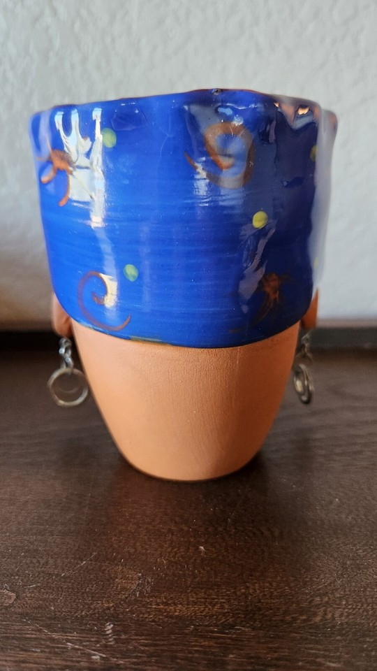 Bird Brain Inc Folk Art Terra Cotta Clay Planter Woman Flower Hat