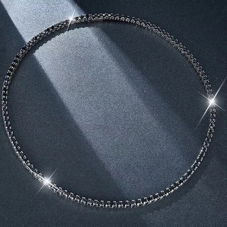 3MM Round Lab Created Black Diamond Tennis Necklace 14K Black Gold Plated 18" in - Image 3 of 3