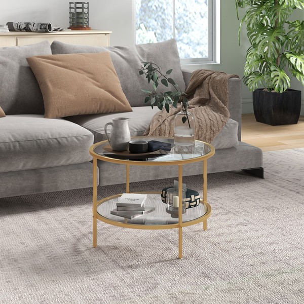 Homcom Beistelltisch Rund Couchtisch Mit Ablage, Stahlrahmen, Kaffeetisch Gold-image