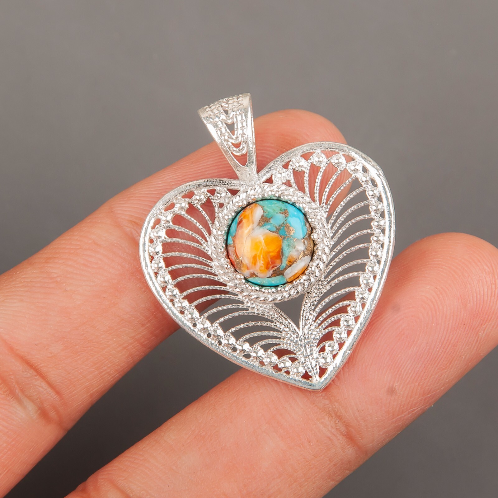 Gift For Women Pendant Love 925 Sterling Silver Natural Spiny Oyster Gemstone