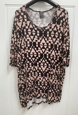 Agnes  Dora Dolman Sleeve Black Peach Geometric Print Tunic Top X Large