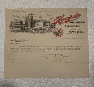 HINCKEL PRE-PROHIBITION FACTORY SCENE BEER LETTERHEAD ELK ALBANY NEW YORK NY