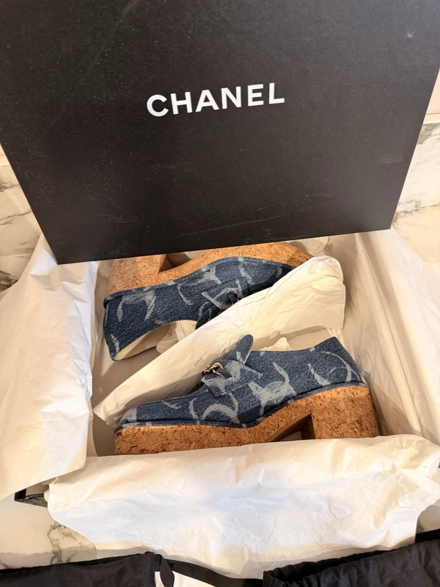 CHANEL Denim Loafers, size 37, Cork sole Indigo | eBay