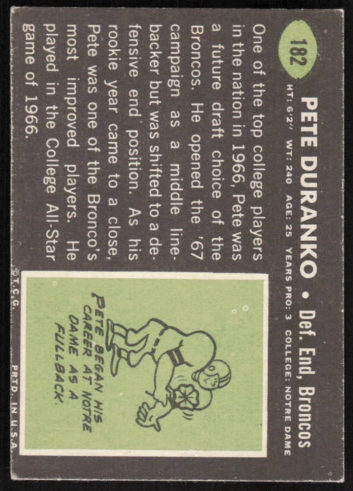 1969 Topps #182 Pete Duranko RC - $1 SHIPPING (JB4) - Image 2 of 2