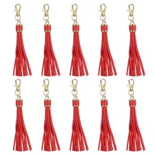 10pcs Leather Tassels 6" Keychain Tassel with Lobster Swivel Red