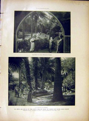 Original alter Vintage Druck Garten Cote d'Azur Film Daoula Terrasse Sultan 1919