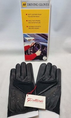 Vintage Pittards Fahrhandschuhe weiches schwarzes Leder Polyester hinten LARGE 