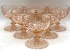 Set of 6 Pink Champagne Tall Sherbet Glasses in Pink Waterford Waffle by Hocking