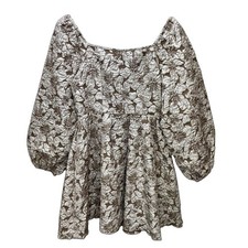 Floral Puff Sleeve Babydoll Mini Dress Cream/ Gold Boho Cottagecore Romantic