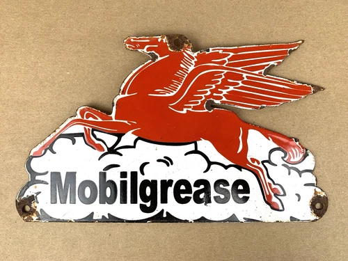 VINTAGE MOBILGREASE MOBILOIL MOBILGAS PEGASUS GASOLINE PORCELAIN MOTOR OIL SIGN