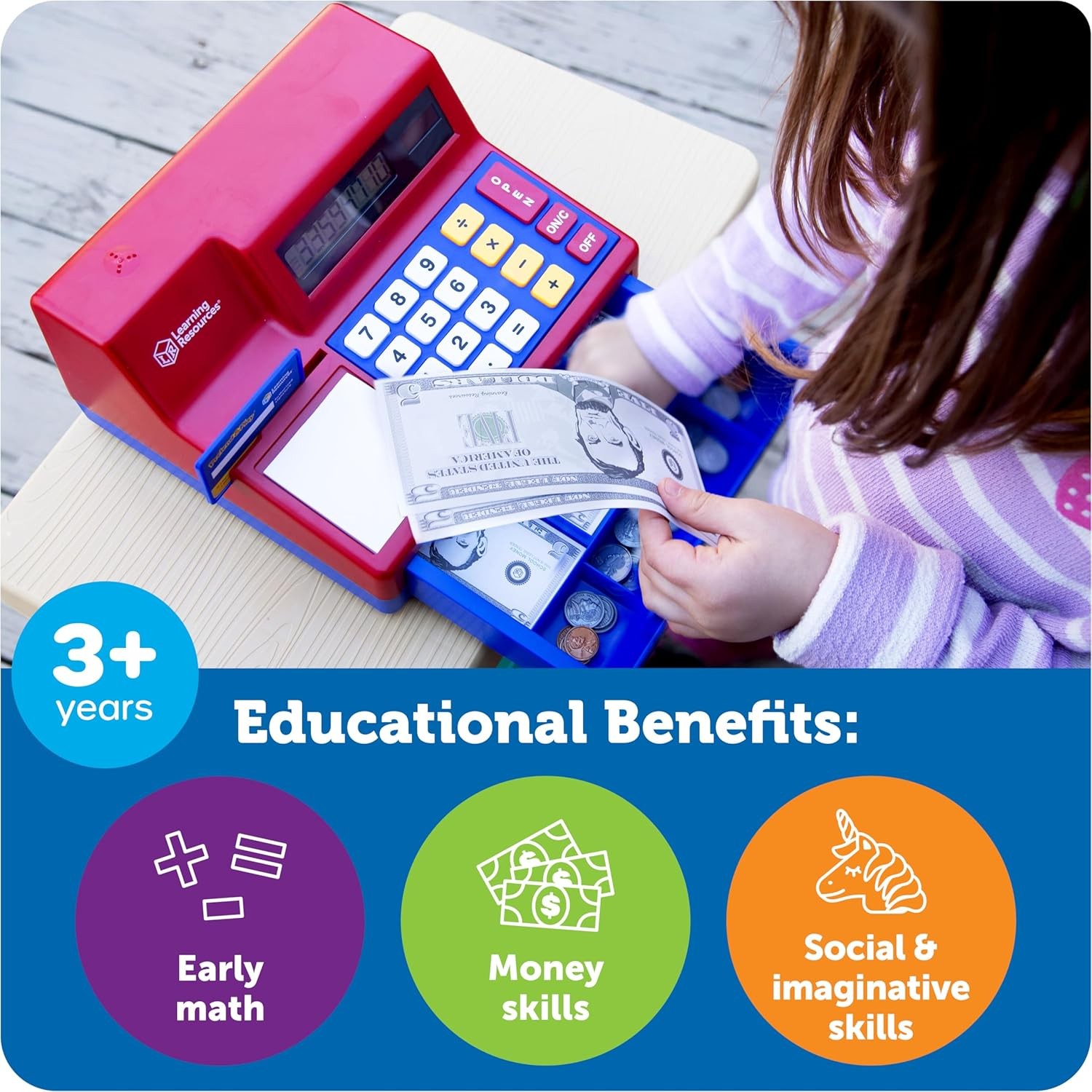как выглядит Learning Resources Pretend Play Calculator Cash Register Toy Blue amp; Red фото