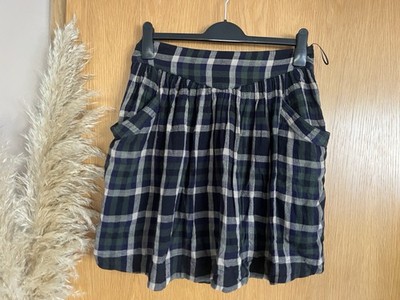 Mango Casual Damen A-Linien Rock ~ Gr. 38 40 ~ grün Lila kariert ~ mit Taschen