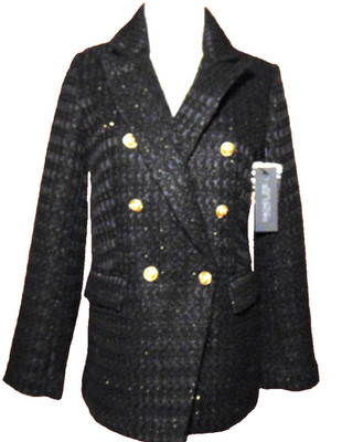 RACHEL ZOE WOMENS BLACK TWEED BLAZER DOUBLE BREASTED JACKET GOLD SPECKS,BUTTON~S