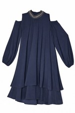 Xscape Womens Navy Embellished Cold Shoulder Cocktail Party Dress Womens 16