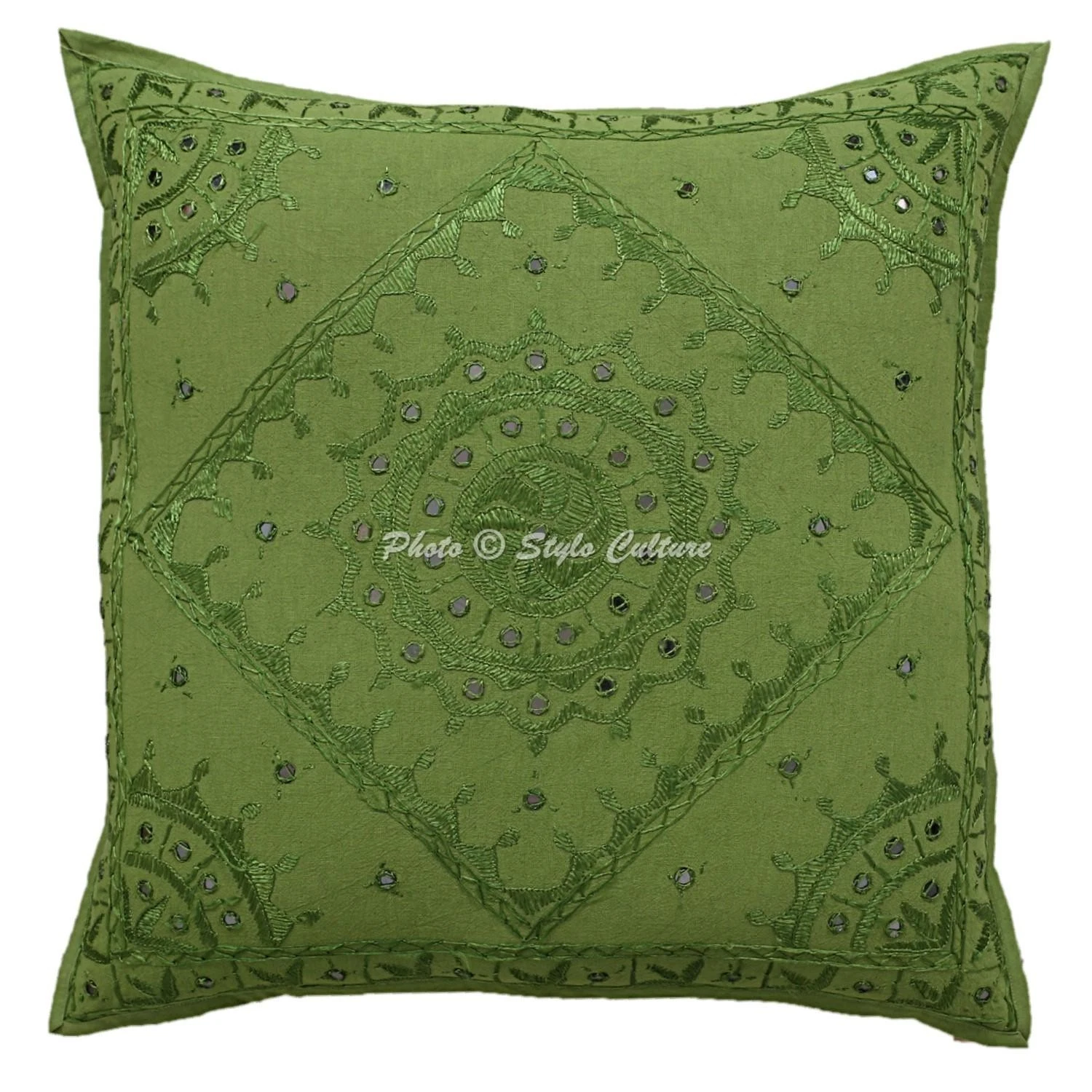 Bohemian Cotton Throw Pillow Cover Embroidered Mirrored 60x60 cm Cushion Cover
