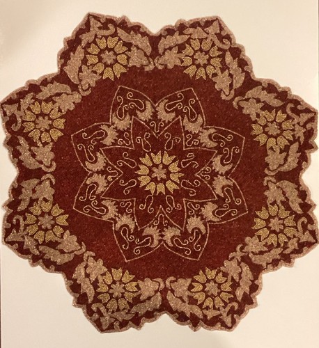 Vintage Glass Beaded Table Topper Burgundy, Copper & Gold Handcrafted In India