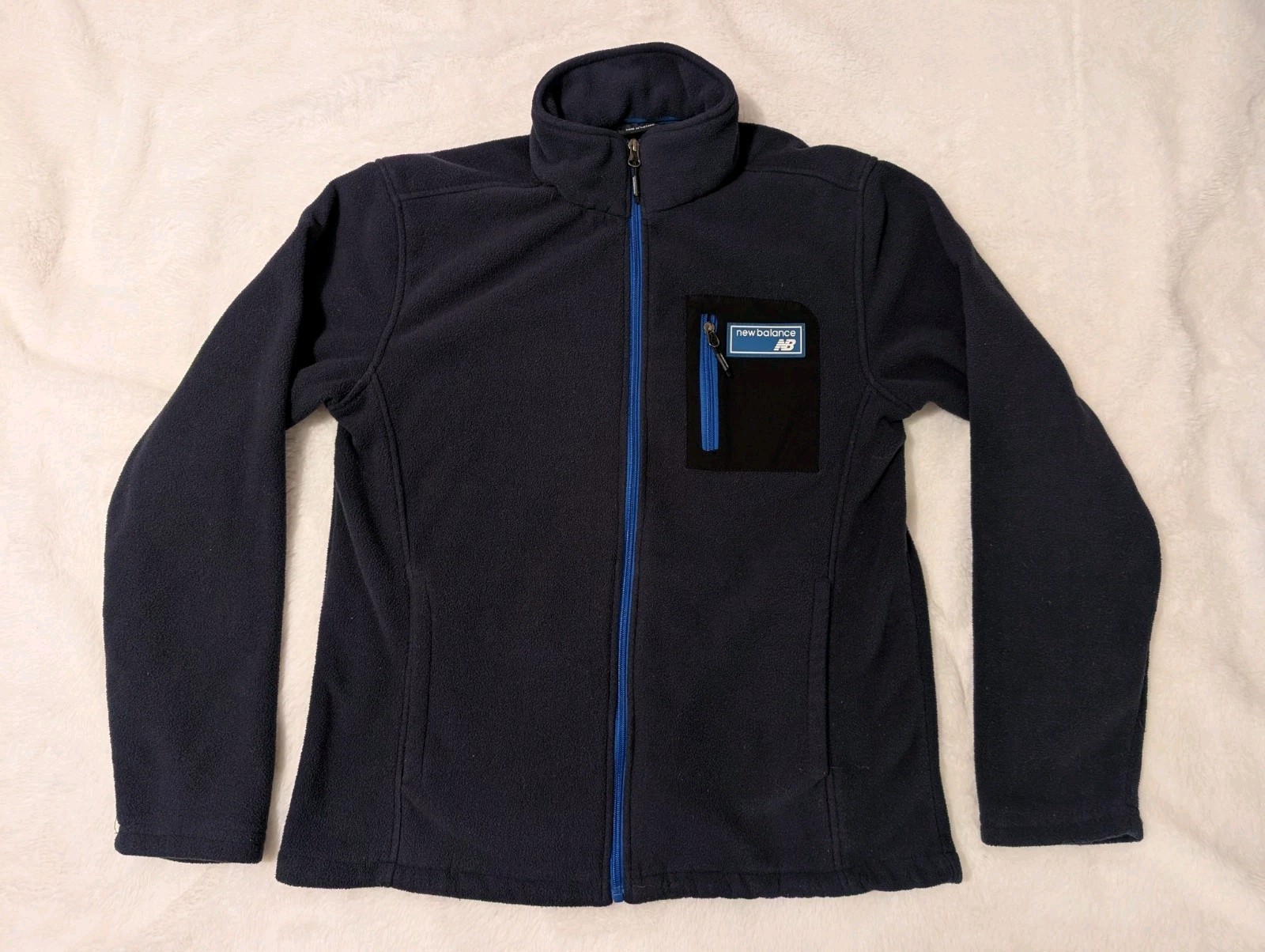 New Balance, VINTAGE NEW BALANCE MENS M FULL ZIP NAVY BLUE FLEECE JACKET CHEST POCKET