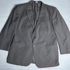 Jos A Bank Men Brown Wool Suit 46R Jacket 40x29 Pant 2-Piece 2-Button Windowpane