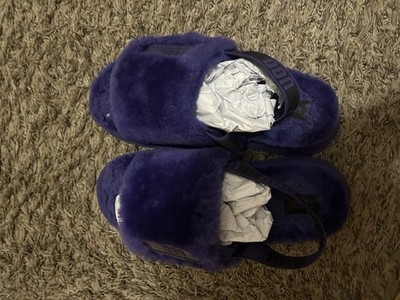 Women's UGG Disco Slide Fluffy Comfort Slip-On Platform Slippers Purple Size 6