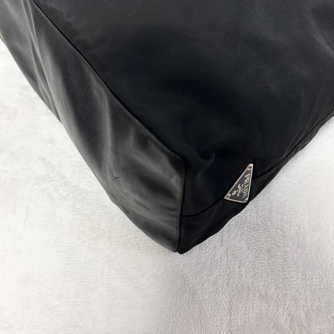 PRADA Leather Nylon Tote Bag Black Metal Handle Authentic Women's Fashion thumbnail 8