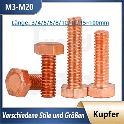 T2 Kupfer Sechskantschrauben M3 M4 M5 M6 M8 Bis M20 Maschinen Gewinde Schrauben