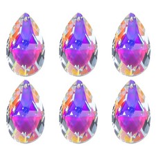 6Pcs K9 Crystal Pendants Teardrop Beads 38mm Prisms DIY Electroplating Purple