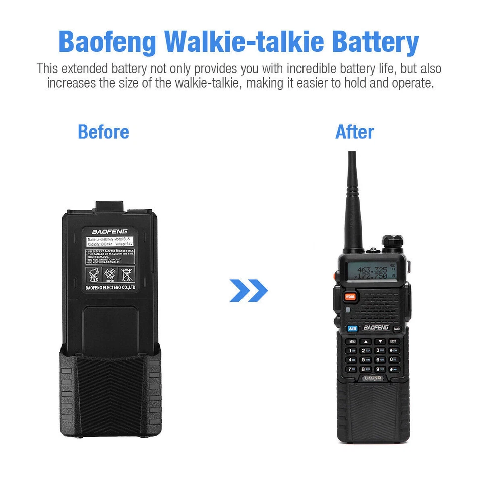 NEW BAOFENG BL-5 7.4V Extended 3800mAh Battery for UV-5R BF-F8 UV-5R+ 2PCS - Image 3 of 4