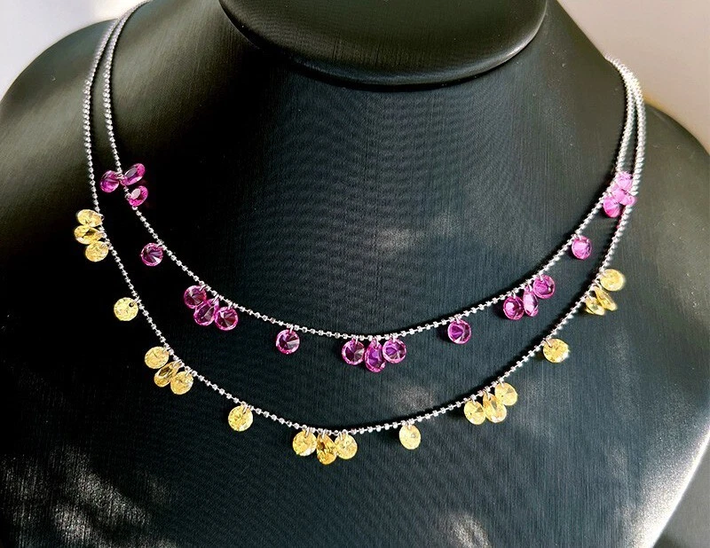 Collar de oro de 18 quilates Vermeil, cadena de capas de diamantes blancos amarillos cultivados en laboratorio Foto 4 de 4