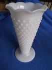 Anchor Hocking Vase Vintage White Milk Glass Hob Nail Scalloped Edge Opaque