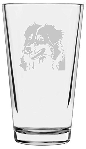 Australian Shepherd Dog Themed Etched All Purpose 16oz Pint Glass