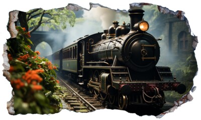 Altmodische Dampfbahn Wand Smash selbstklebender Aufkleber Abziehbild Poster Grafik