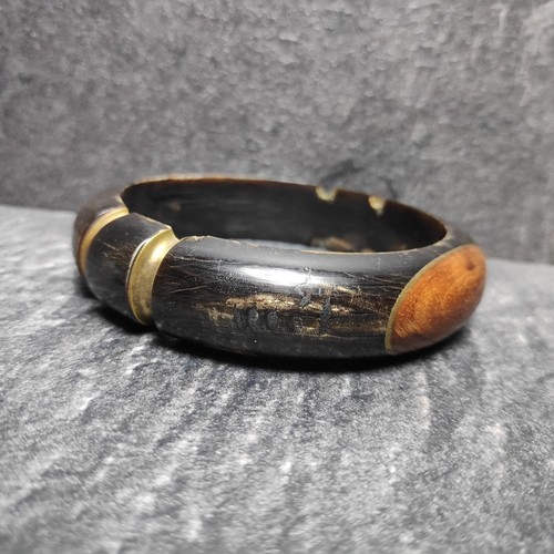 Horn Armreif Holz Messing Vintage Armband Ø Ca. 6,5cm - Picture 5 of 11