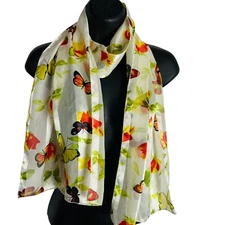 Vintage Bill Blass Butterfly Scarf Rectangular 12.5"x61" Satin Stripe Sheer